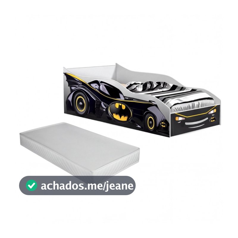 Cama Infantil Carro Batman Com Colchão Incluso Quarto Temático Divertido e Seguro Grade Proteção Juvenil Resistente
