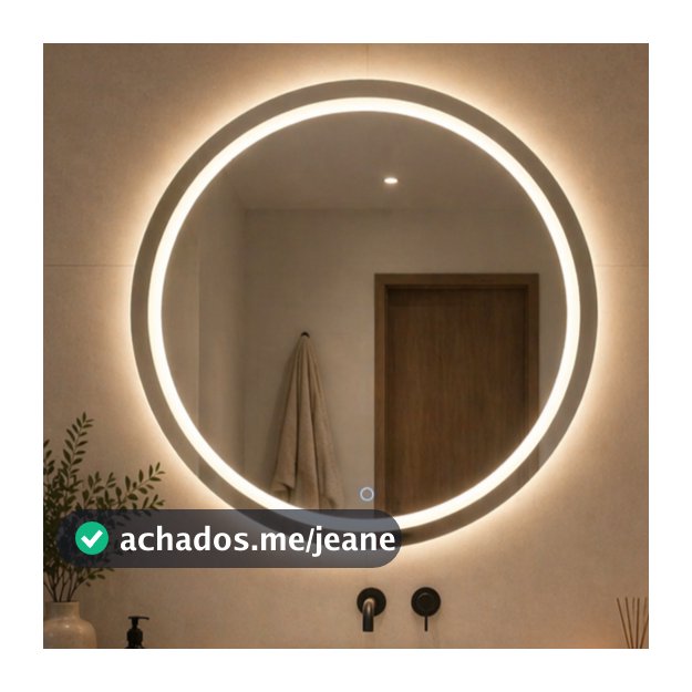 Espelho Redondo Jateado com LED 3 Cores Touch de 40x40 a 60x60cm Luxo Decoração Moderna Bivolt