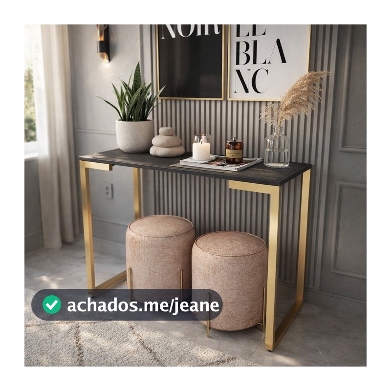 Mesa Buffet Balcão Aparador Industrial 90x45x90 Pé Dourado para Sala e Hall