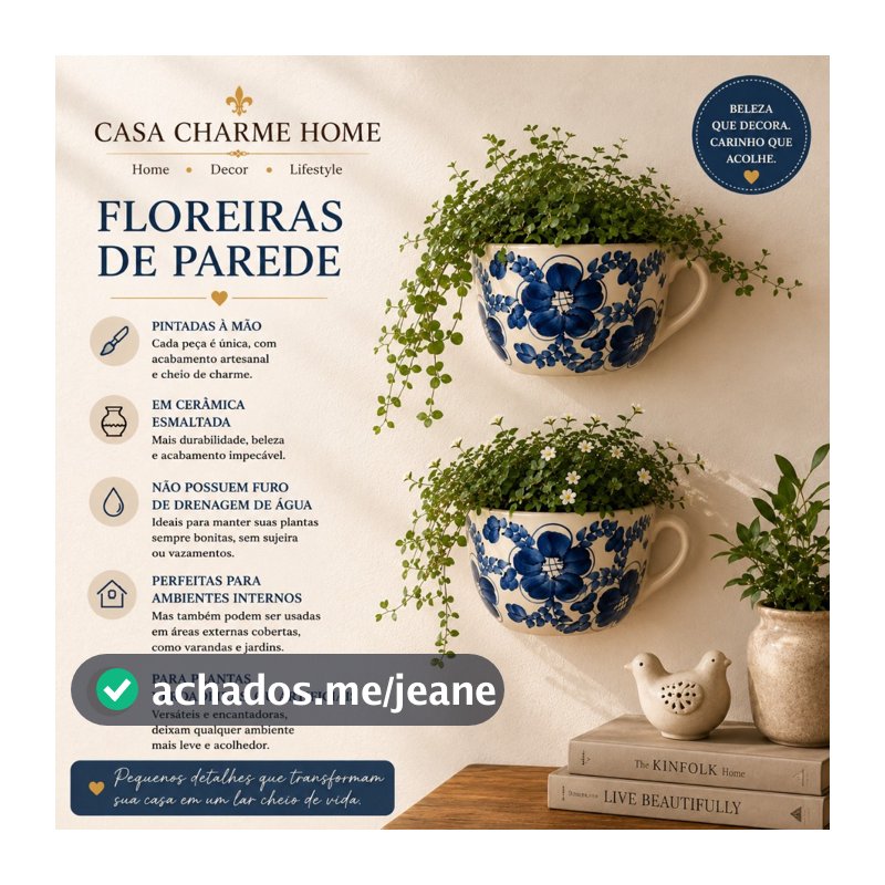 Kit Floreira de Parede Cerâmica Esmaltada Pintada a Mao Vaso Cachepot Suspenso
