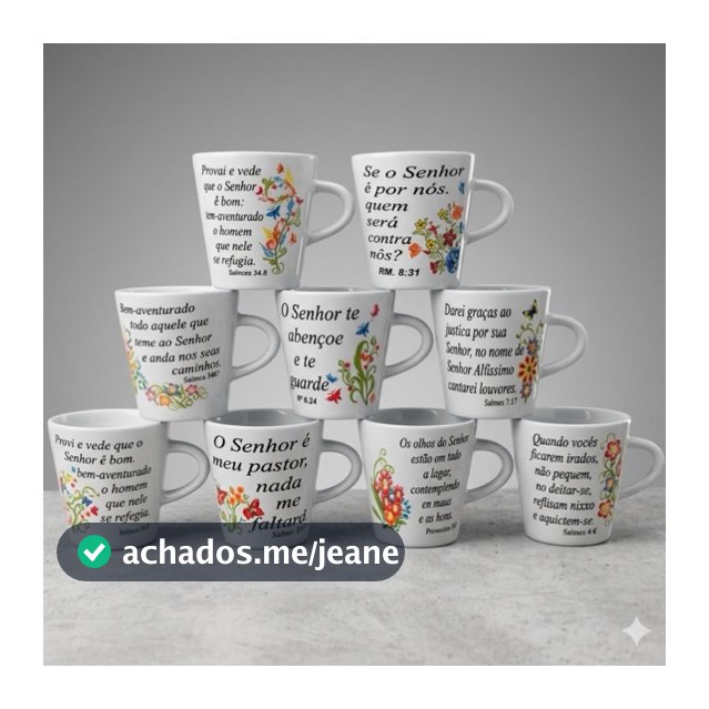 Kit Caneca Salmo Bíblia 120ml Porcelana Xicara Chá Café Presente Evangélico Frases Bíblicas Fé