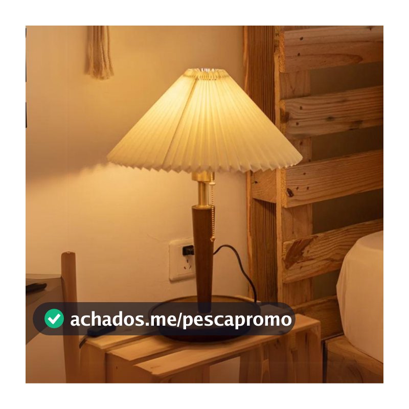 Abajur Luminária De Mesa Nogueira Plissado De Madeira Maciça Cabeceira Quarto Sala Estudo Leitura