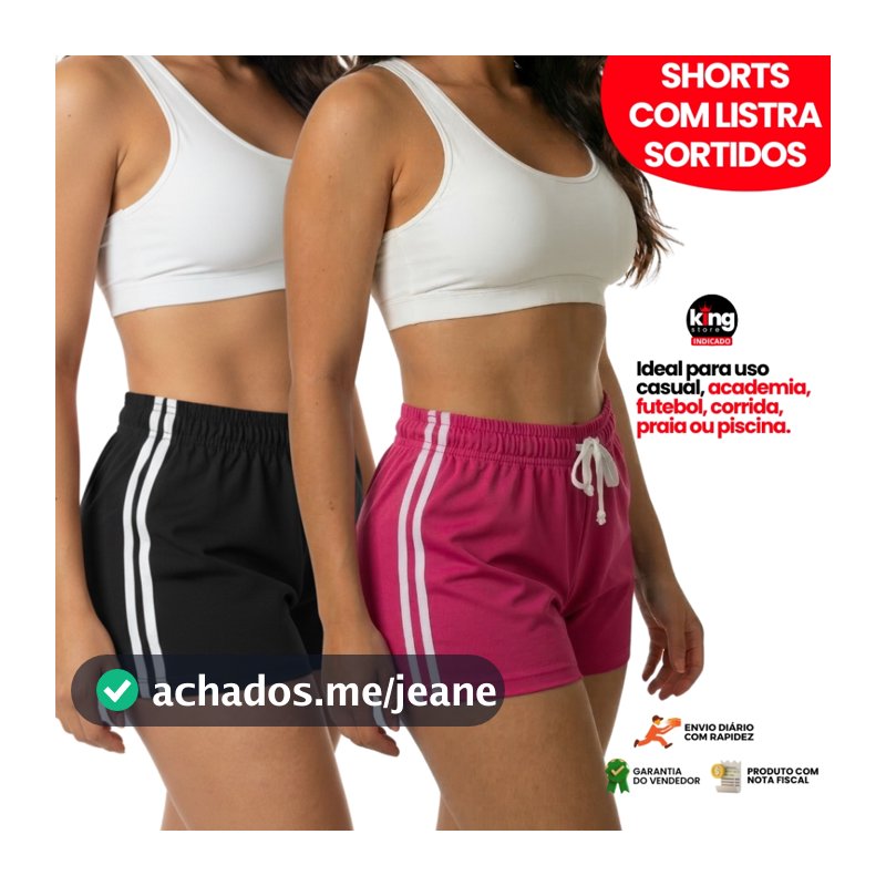 Kit 2 Shorts com Listra Feminino Sortidos Secagem Rápida com Elástico Cordão Ajustável Moda Praia Treino Academia