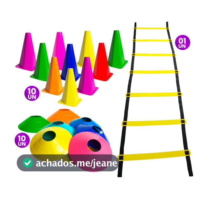 10 Cones de treino 10 Chapéus chinês e 01 Escada Agilidade Kit Funcional Completo com 21 itens