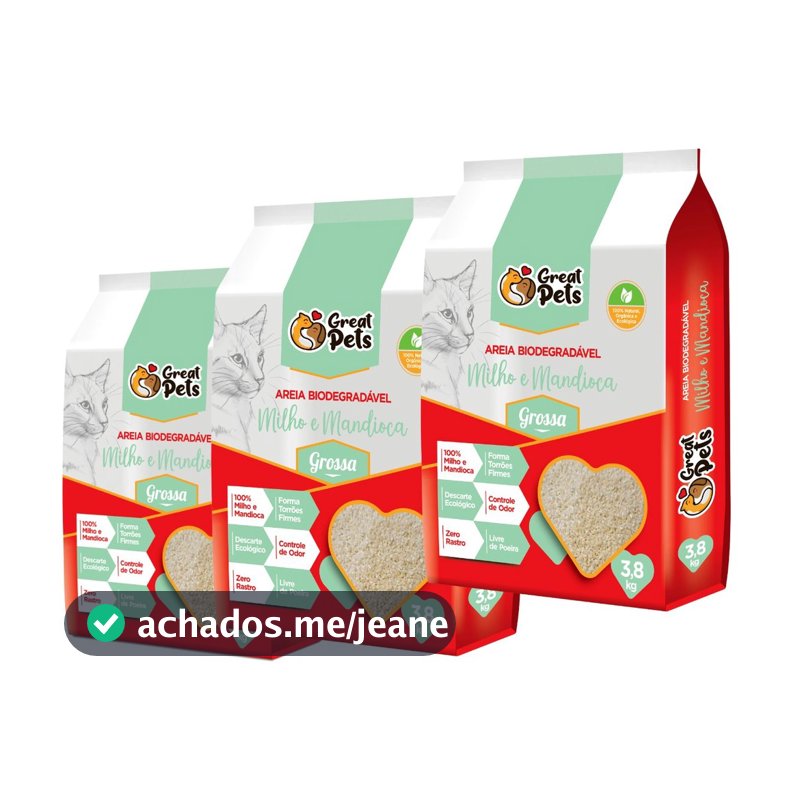Kit 3 Areia Higiênica Biodegradável Para Gatos Great Pets Grossa 2kg
