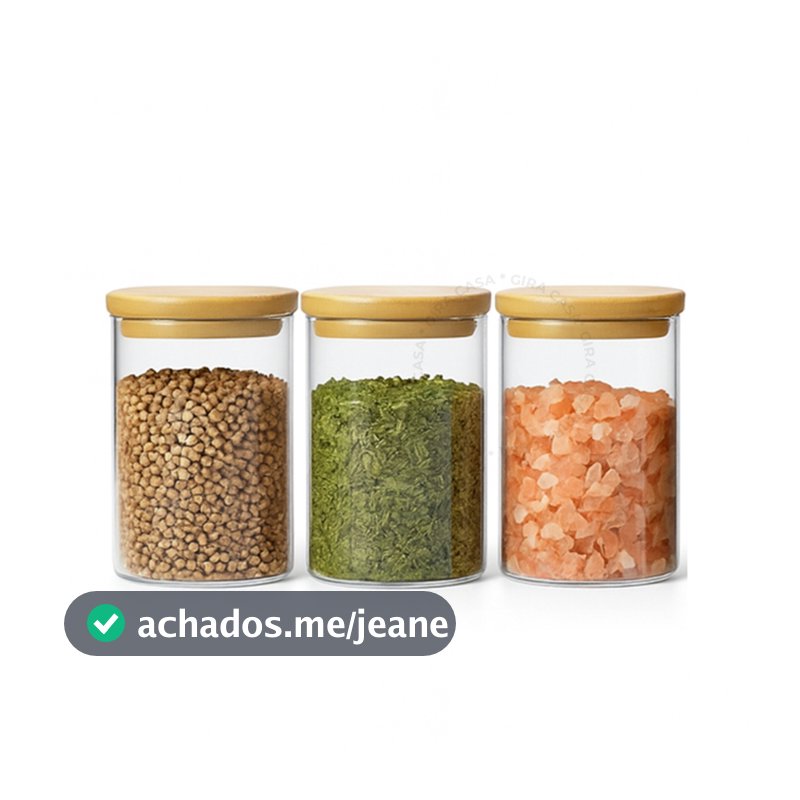 Kit potes de vidro com tampa de bambu herméticos para mantimentos empilháveis 300ml
