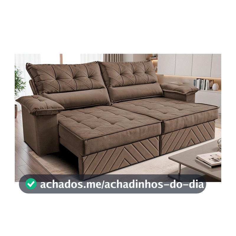 Sofá Retrátil e Reclinável 2,10m com Molas e Espuma D33 Thunder. Velusoft Cama inBox