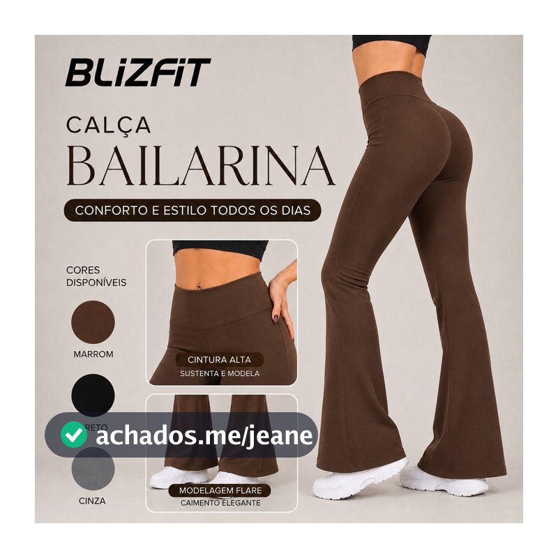 Calça Bailarina Feminina Flare Cintura Alta Poliamida com Elastano Fitness