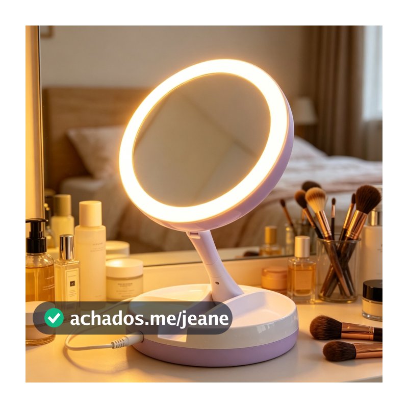 Espelho com Led De Mesa Com Aumento 10x Led luz Dobravel Para Maquiagem
