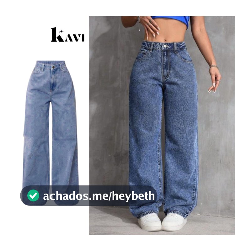 Calça Wide Leg Jeans Feminina Cintura Alta Pantalona