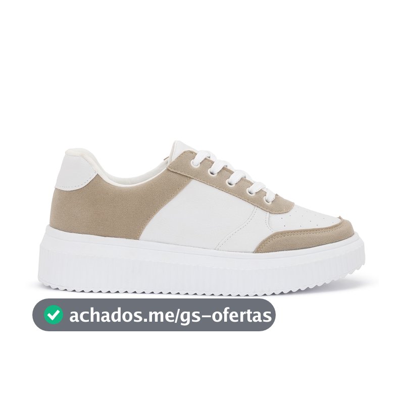 Tênis Casual Feminino Branco Confortável Sola Alta e Leve com Cadarço Macerata Ref:1024
