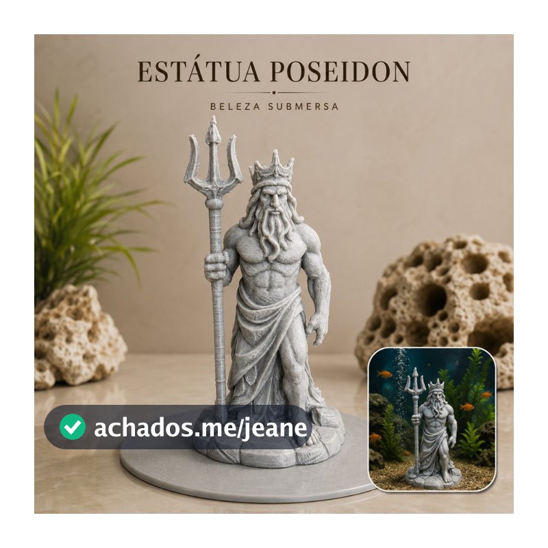 Enfeite para Aquário Decoração Ornamento Peixes Poseidon 13 cm Aquarismo Natureza – Impressão 3D