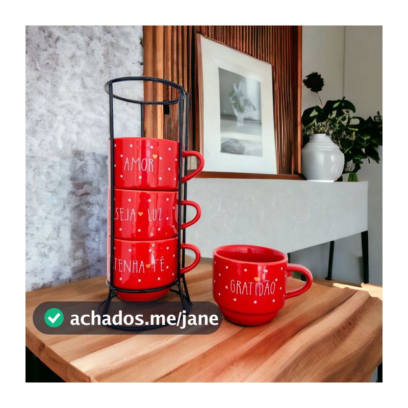Jogo De Xícaras Café Chá Vermelha Com Suporte Poá