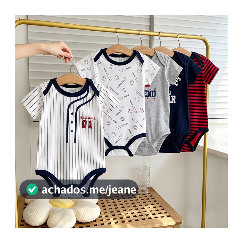 Conjunto de 5 peças de macacão para bebê 100% algodão material confortável série de letras