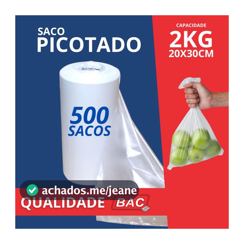 Bobina Picotada 20x30 2kg 500 Sacos Plástico Armazenar Embalar Alimentos Freezer Qualidade BAC