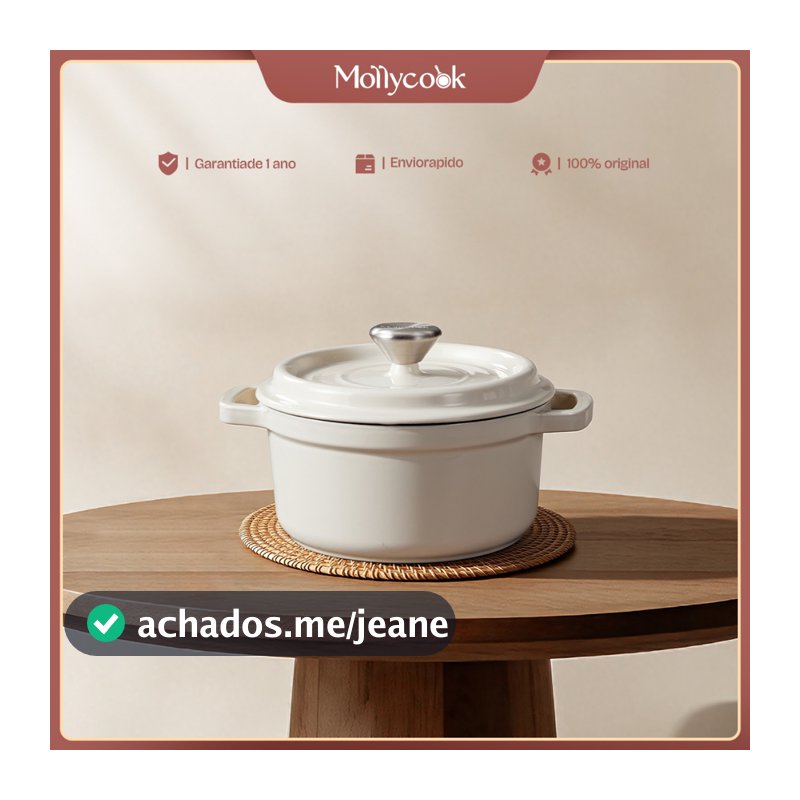 Mollycook Panela Caçarola de Ferro Fundido Esmaltado Com Tampa 22cm/24cm Branco