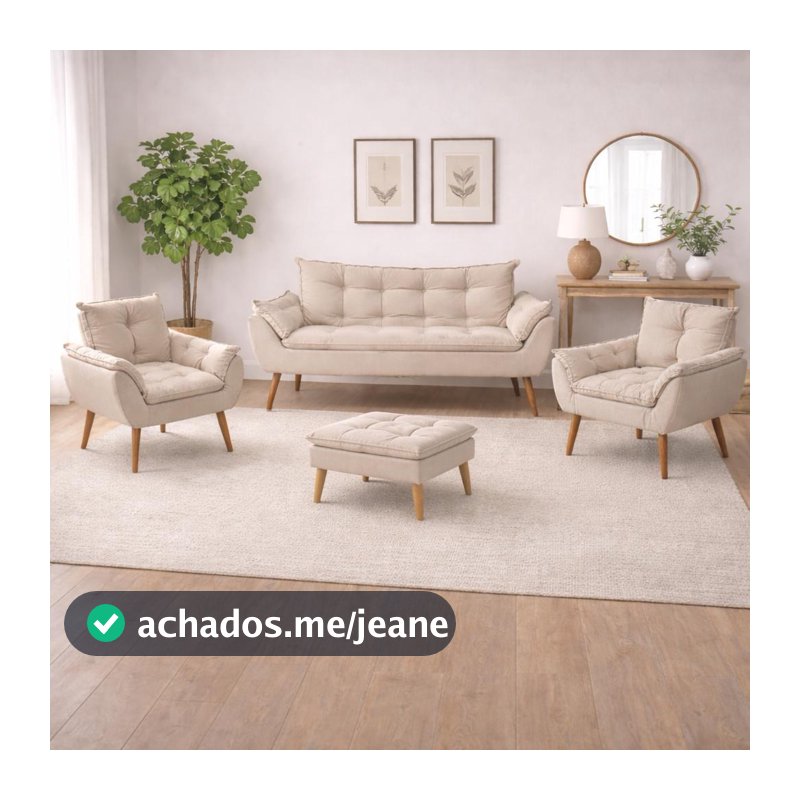 Kit 02 Poltronas + Sofá 2 lugares com Puff Opala Balaqui