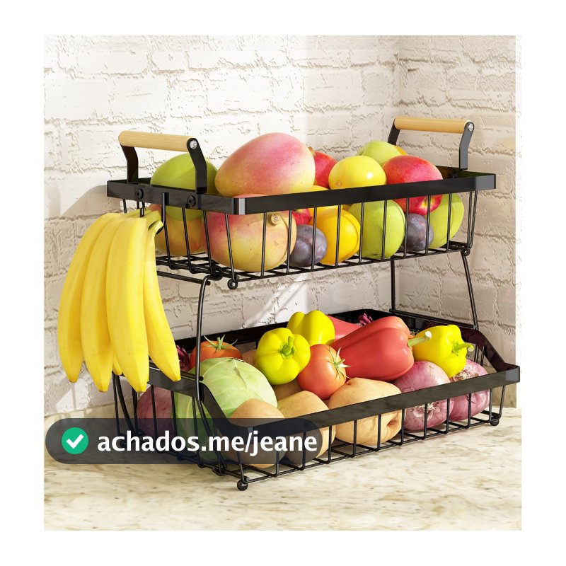 Fruteira de Mesa Organizador De Frutas, Cesto de Frutas de Metalde 2 Níveis, Cesta de Armazenamento de Frutas com Alça