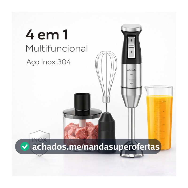 Mixer Elétrico com Processador 4 em 1 300W | Multifunção para Cozinha