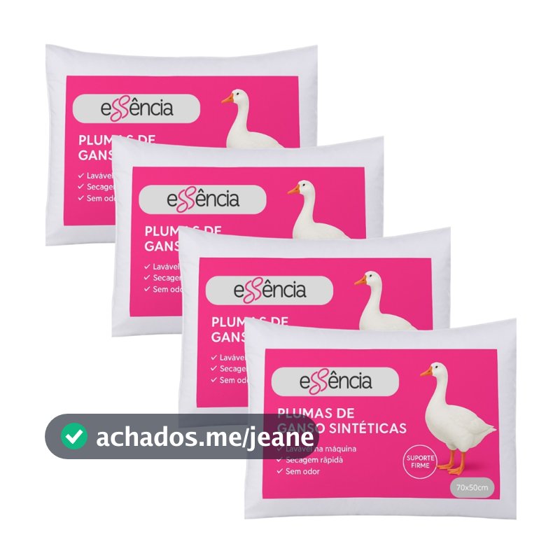 Kit 4 Travesseiro Penas e Plumas de Ganso Branco 70x50cm Para Cama Confortável