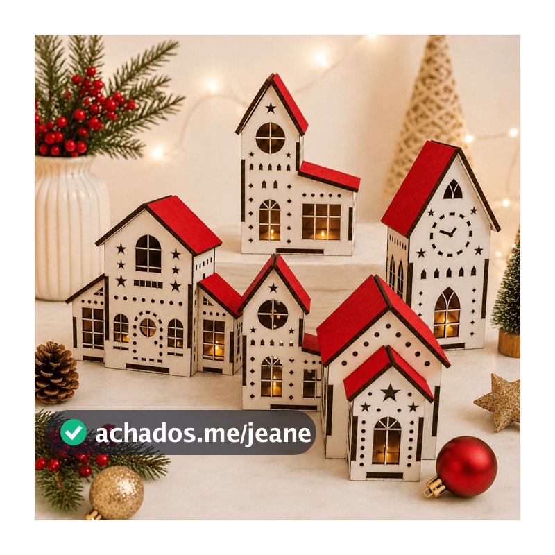 Kit 5 Casinhas de Natal Vila Natalina Cenário Natalino Enfeite Decoração de Natal MDF