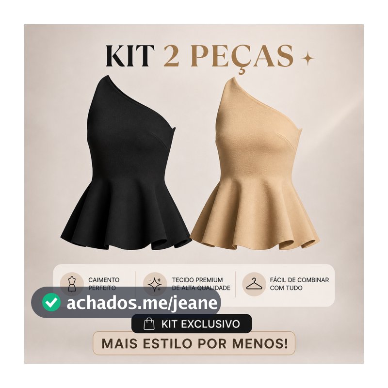 Kit 2 Blusa Peplum Feminina Regata Tricot Nula Manga Bata Babado Verão Modal Tricô