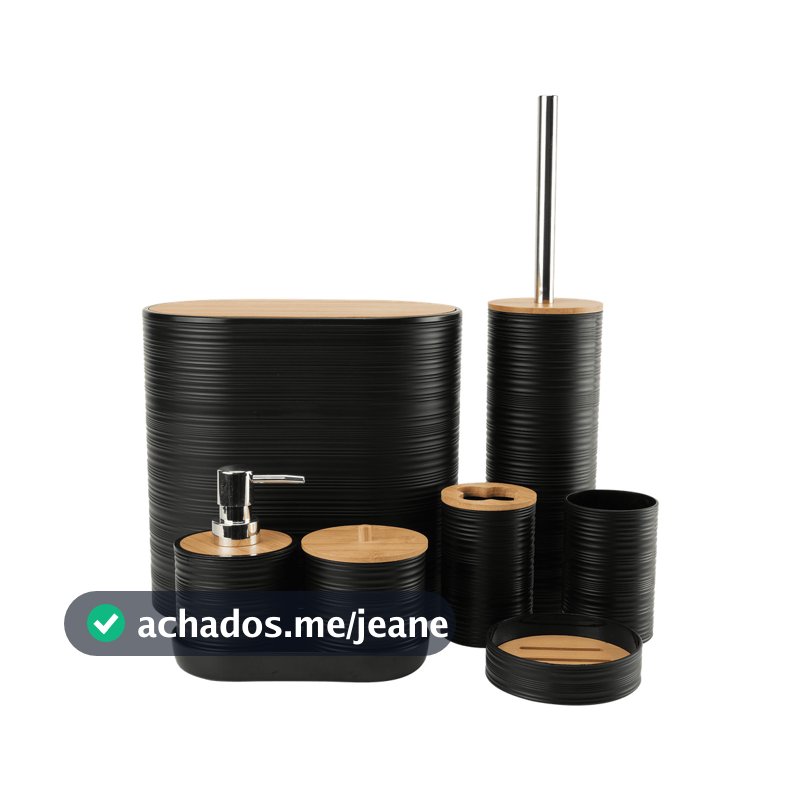 Conjunto Banheiro 8 Peças Bambu Plástico Premium Organizador