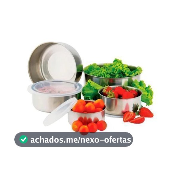 Conjunto Potes Hermeticos Inox 5 Pecas Tampa Vedacao Organizador Cozinha