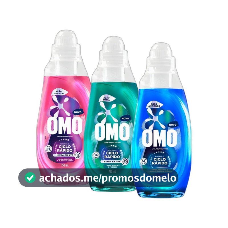 Kit Lava-Roupas Líquido Omo Ciclo Rápido Ação Cuidado + Ação Total + Antiodor 750ml cada