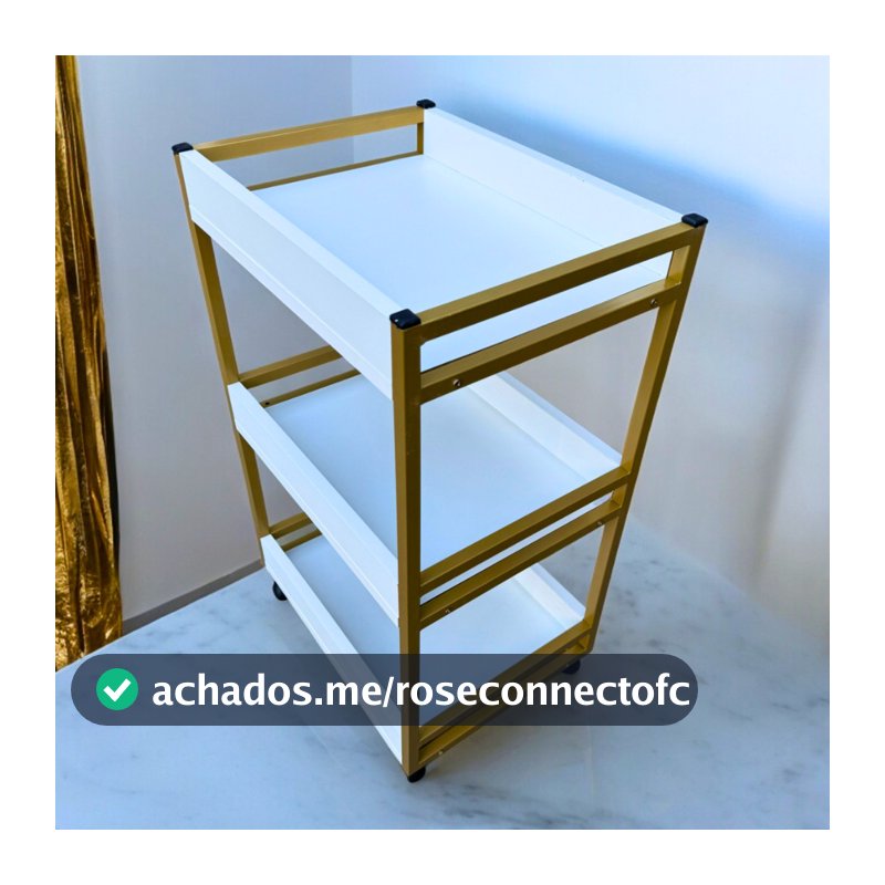 Carrinho Auxiliar Nail Designer Industrial Mdf Branco e Metalon Premium