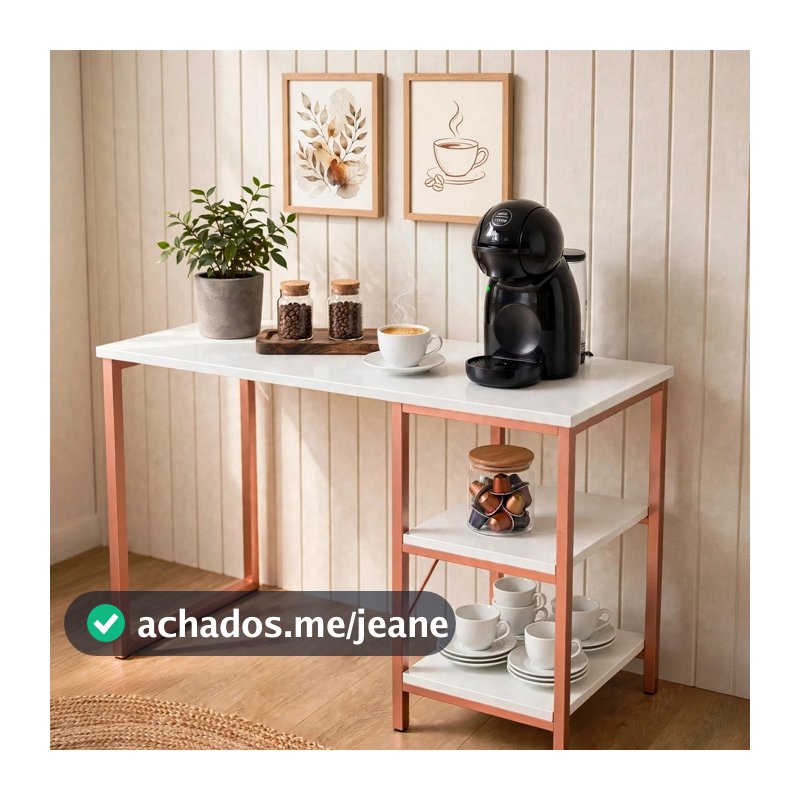 Aparador Cantinho do Café Buffet Industrial 115cm com 2 Prateleiras Multiuso MDF e Aço