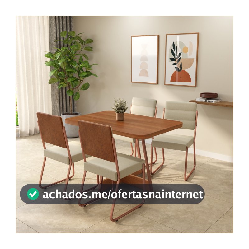 Conjunto Sala de Jantar 4 Cadeiras Madu Carraro Nogal Rosê