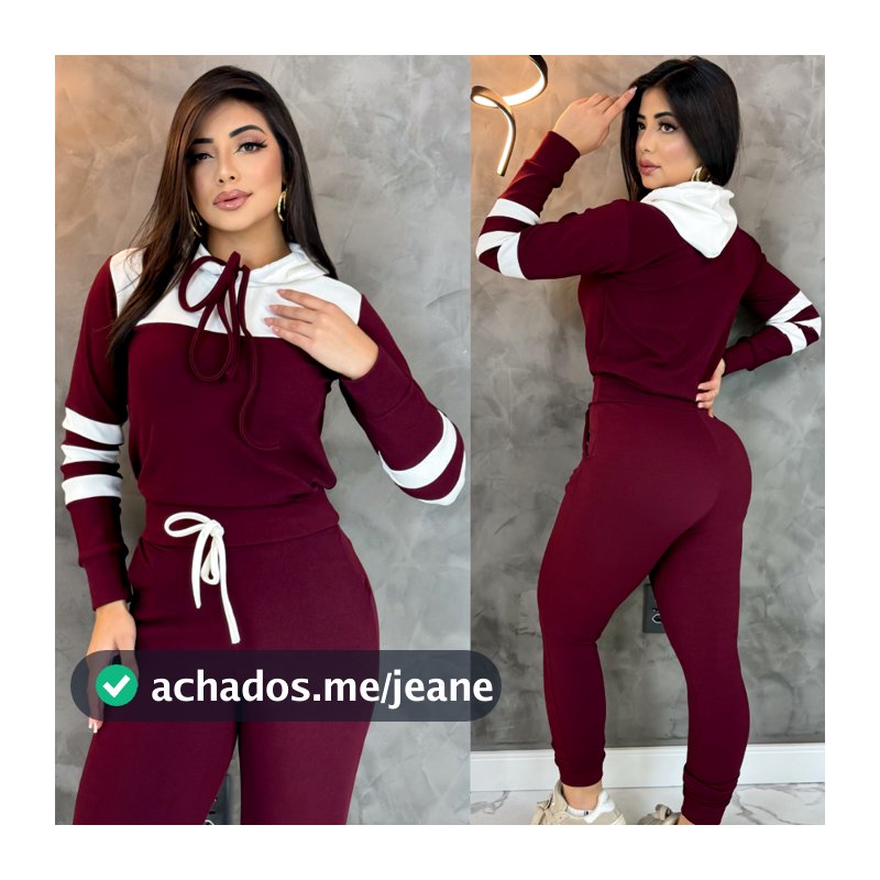 Conjunto Feminino Com Capuz Agasalho Inverno Look Para o Frio