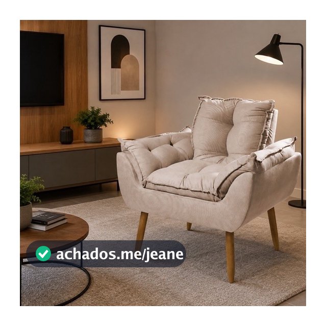 Poltrona cadeira opala pes palito em suede bege
