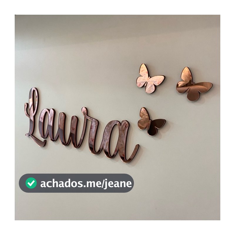 Nome Personalizado Acrílico +3 Borboletas Parede Decoração Quarto Infantil Menina Rosé Dourado Prata