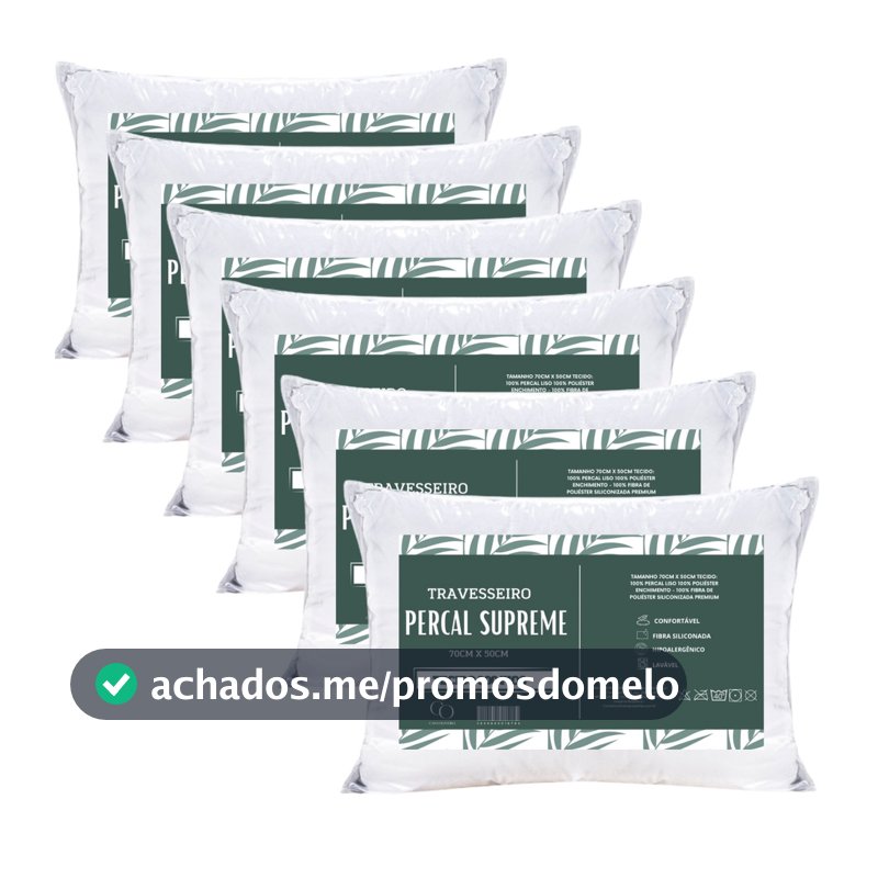 Kit 6 Travesseiro Padrão Hotel 300 Fios Antialérgico 70x50cm Premium Fibra Siliconada Descanso Luxo