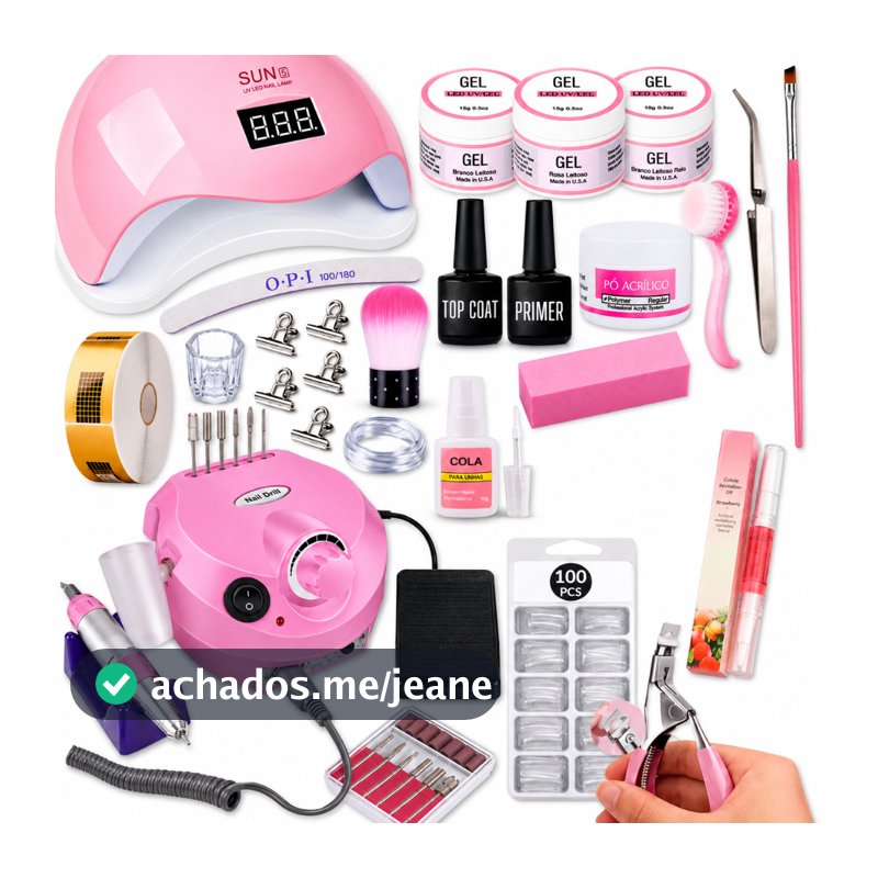 Kit Unhas em Gel Completo Profissional Manicure Cabine Sun5 Lixadeira Porquinho