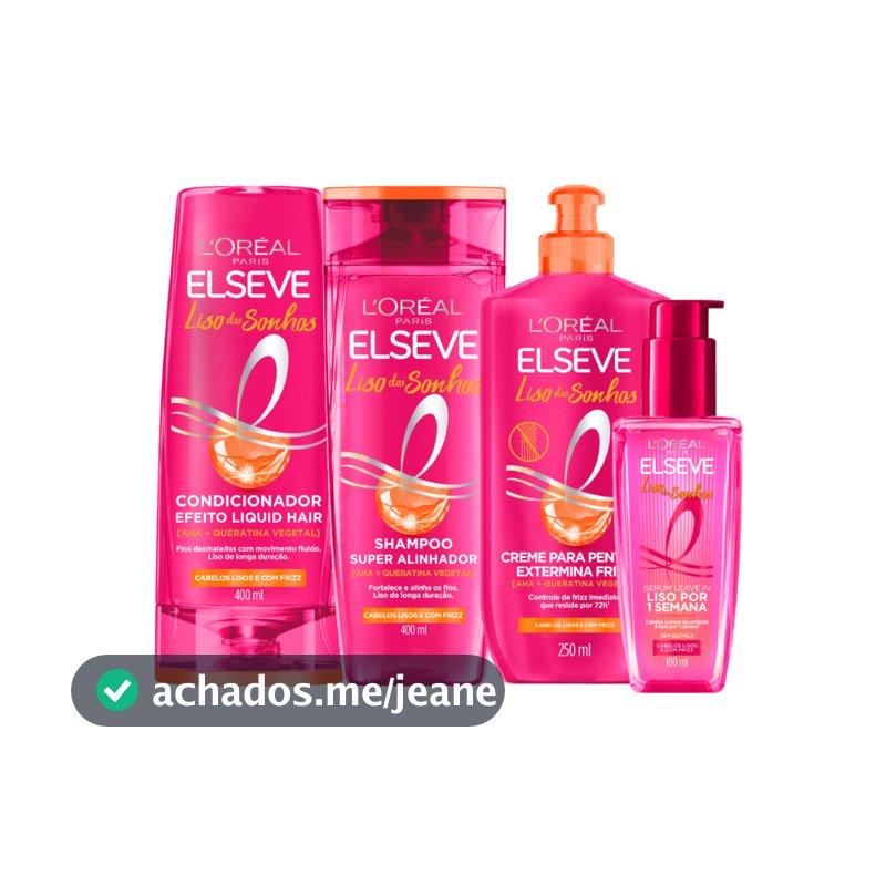 Kit Elseve Liso Dos Sonhos Shampoo 400ml, Condicionador 400ml, Creme Para Pentear 250ml e Sérum 100ml Liso dos Sonhos