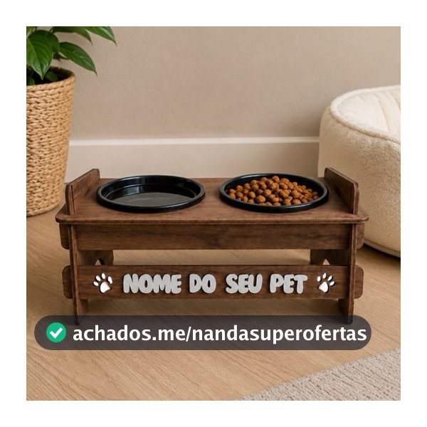 Comedouro Pet PERSONALIZADO com Nome com 2 Potes Inclusos