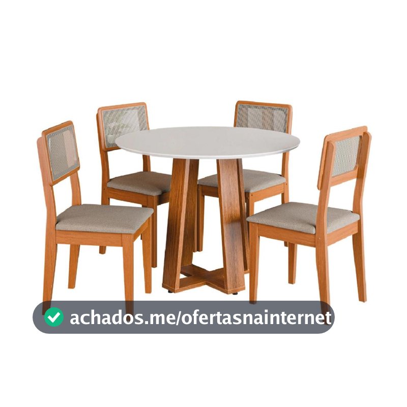 Conjunto Sala de Jantar Mesa Athenas Redonda 4 Cadeiras Santiago Dobuê