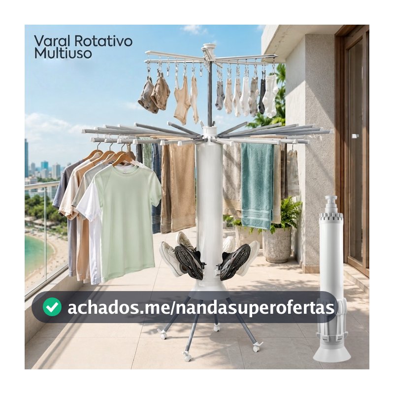 Varal Retrátil de Chão Vertical Inox com Rodinhas Organizador de Roupas Cabideiro Multiuso para Casa e Apartamento