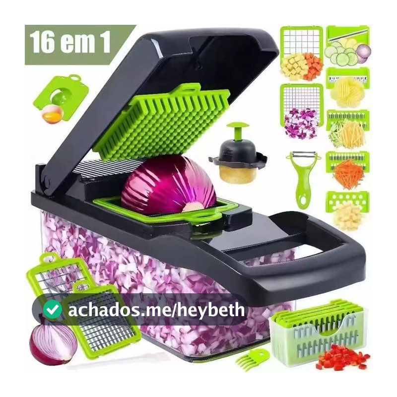 Fatiador Profissional Multifuncional 16 em 1 de Aço Inoxidável - Ideal para Vegetais, Frutas e Legumes