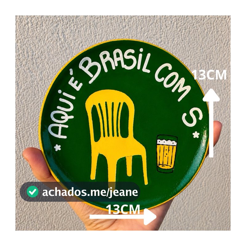Prato Decorativo de Parede Brasil Artesanal Pintado à Mão 13x13cm