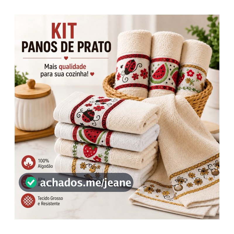Kit 10 Panos de Prato/Copa Coleção Kitchen Jacquard 100% Algodão 50x70cm