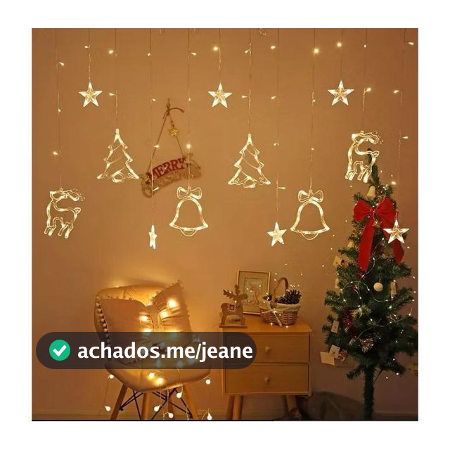Cascata Led Natal Pisca Pisca Com Estrelas Rena Pinheiro 8 Funções Branco Quente Bivolt Pronta Entrega