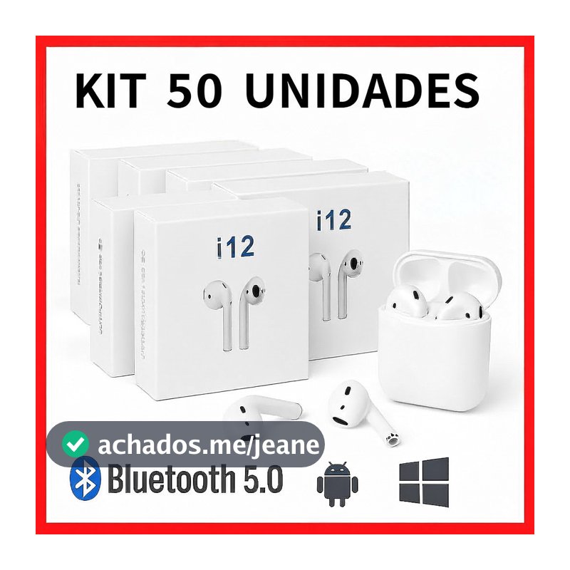 Kit 50 Unidades Fone de Ouvido Sem Fio i12 Tws Bluetooth 5.0 Com Touch