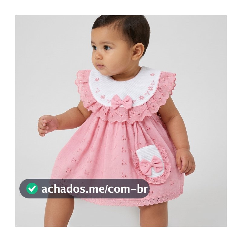 Vestido Babador Bebê Bordado Batizado Festa Bolsinha Porta Chupeta Babados