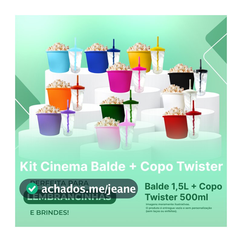 Kit Cinema 20 Balde 1,5L Pipoca + 20 Copo Twister 500ml - Transparente