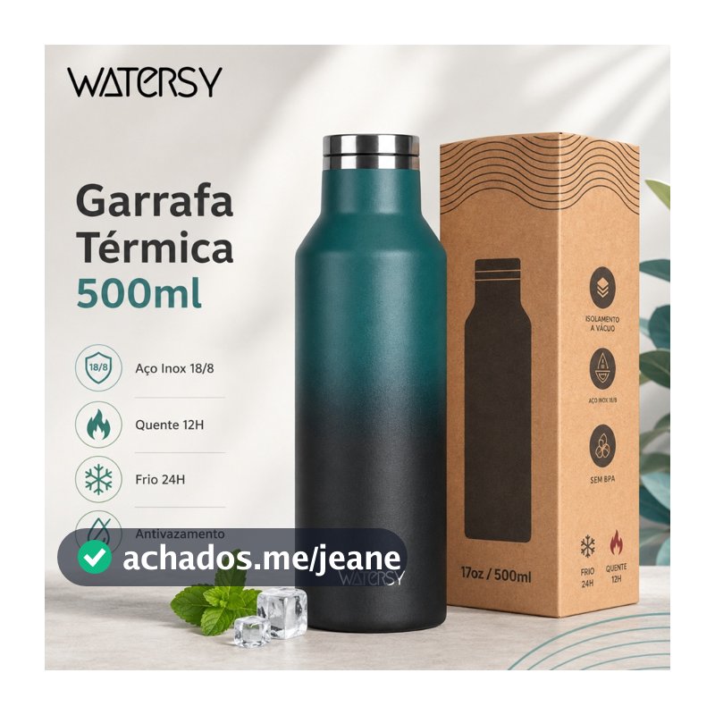 Watersy Garrafa Térmica 350ml/500ml de Aço Inox Antivazamento Portátil para Café Chá Água