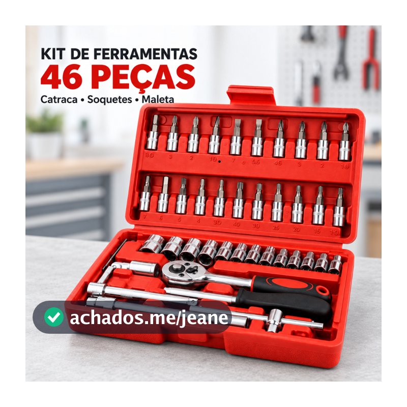 Kit de Ferramentas 46 Peças com Catraca Soquetes Bits e Maleta para Reparos e Manutenção
